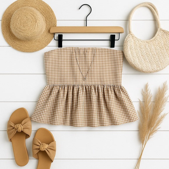a new day Tan Gingham Tank Top - Picture 1 of 7